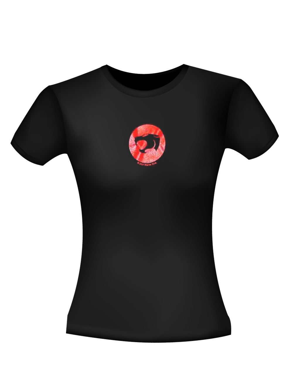 Thundercats logo graphic on a black women's t-shirt.