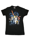 Family Guy Star Wars poster graphic on a black women's t-shirt.