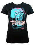 Family Guy Stewie Vader force is strong graphic on a black women's t-shirt.