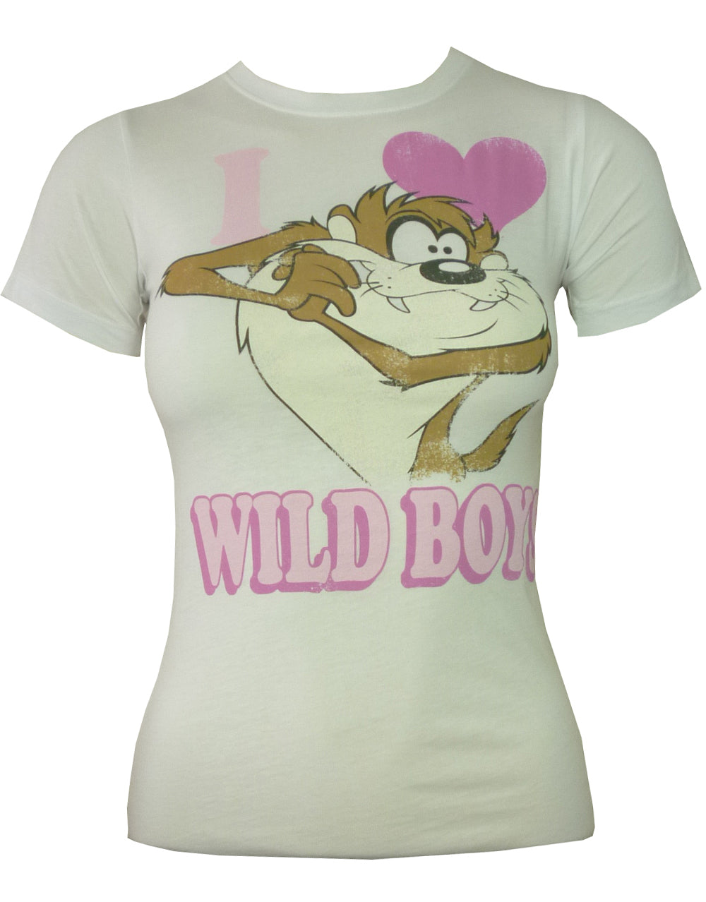 Looney Tunes Taz wild boys graphic on a white women's t-shirt.