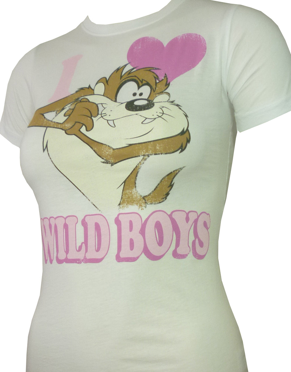 Looney Tunes Taz wild boys graphic on a white women's t-shirt.
