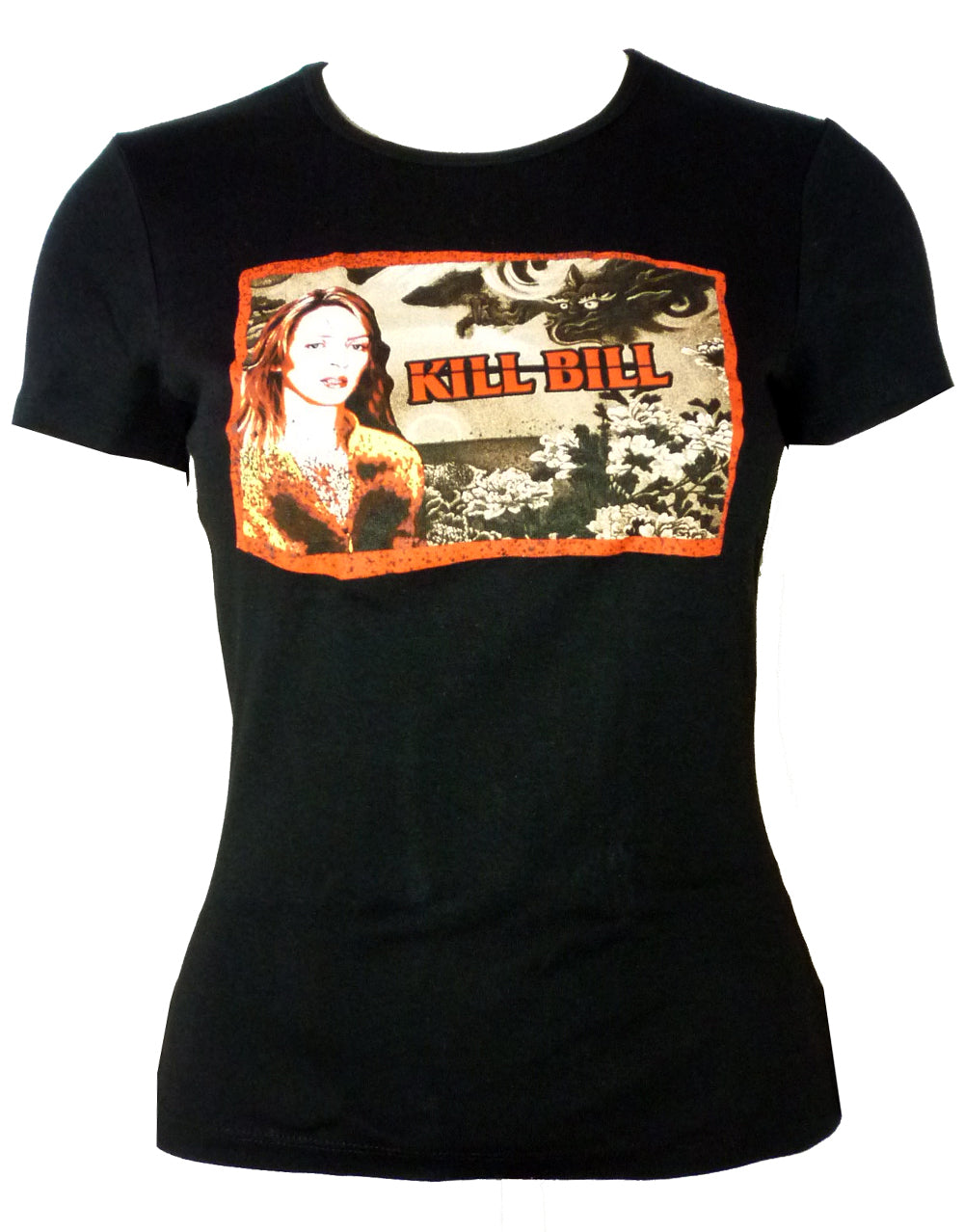 Kill Bill the Bride graphic on a black women's t-shirt.