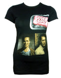 Fight Club photo graphic on a black women's t-shirt.