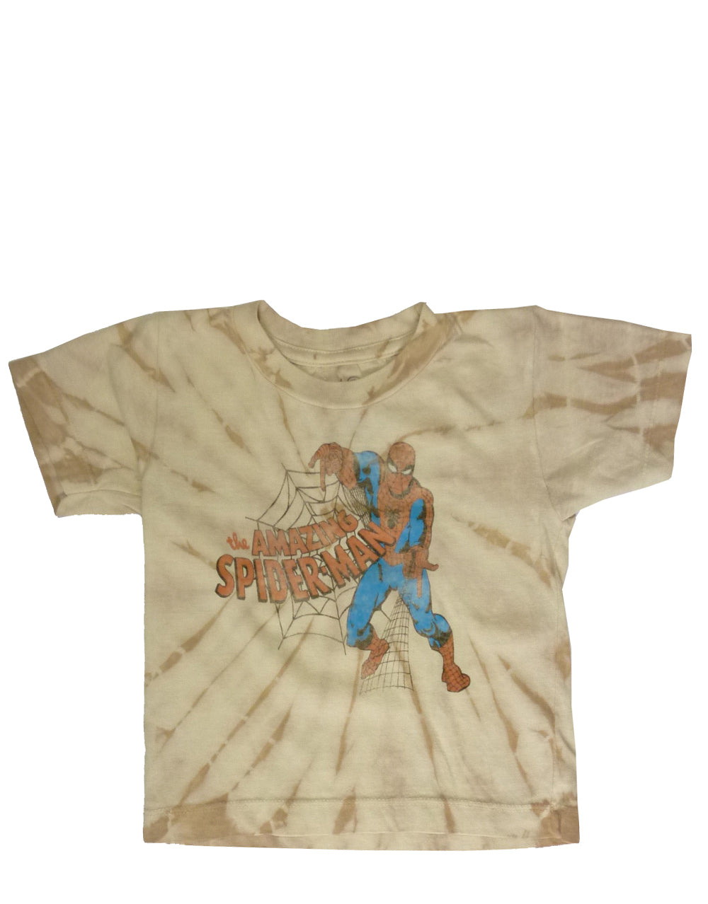Spider-Man amazing graphic on a beige kids t-shirt.